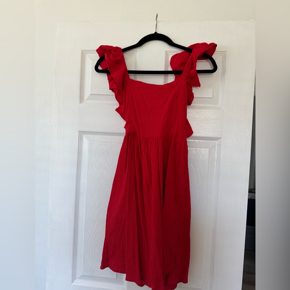 Francesca’s Red Ruffle Tie-Back Dress